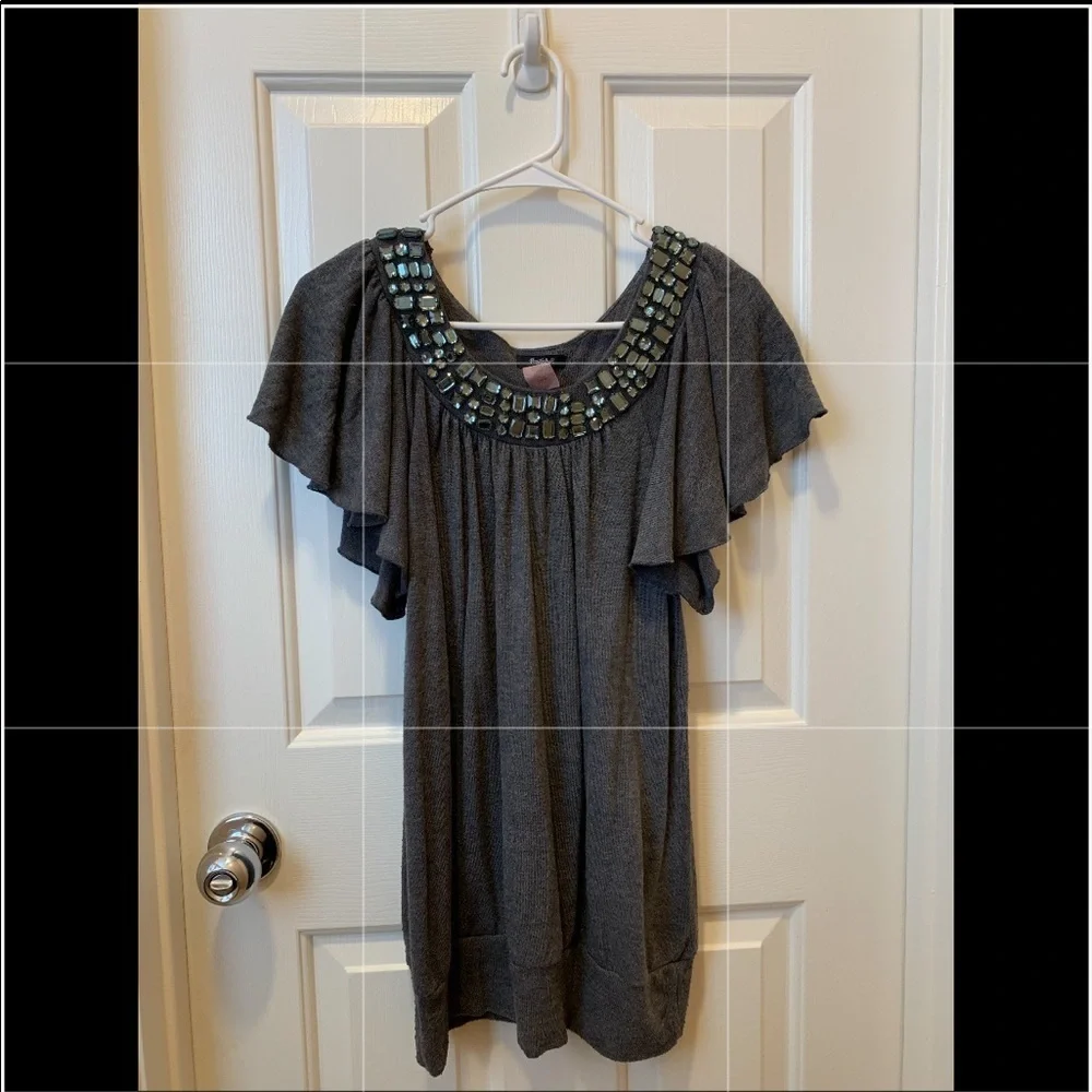 Grey top - rhinestones embellished - Rhaphsody - Picture 4 of 8